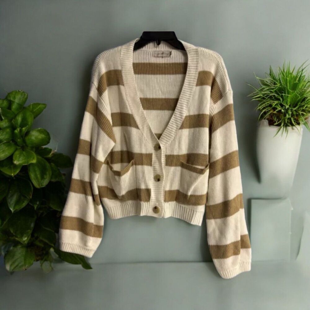 Beige Botany Cardigan Sweater Women’s Oversized S‎ Tan Ivory Chunky Knit Button